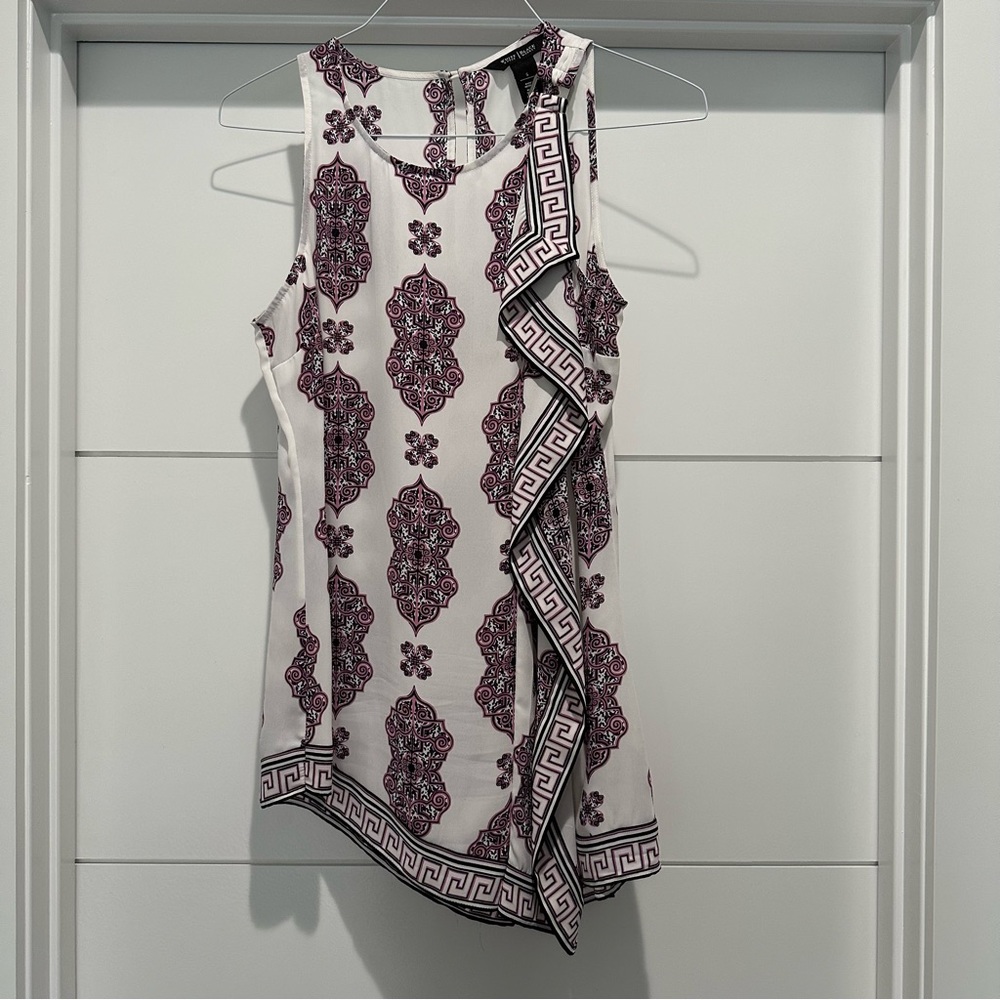 White House Black Market Dressy Tank Top White Purple Black size small
